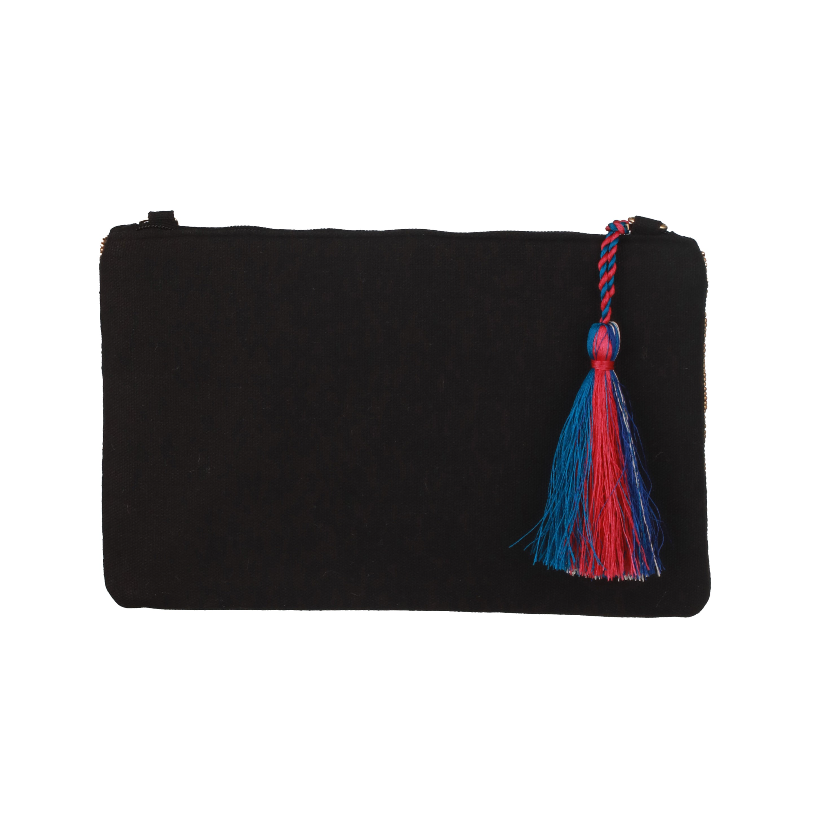 Beautiful multi-colored beaded and sequin clutch with tussle