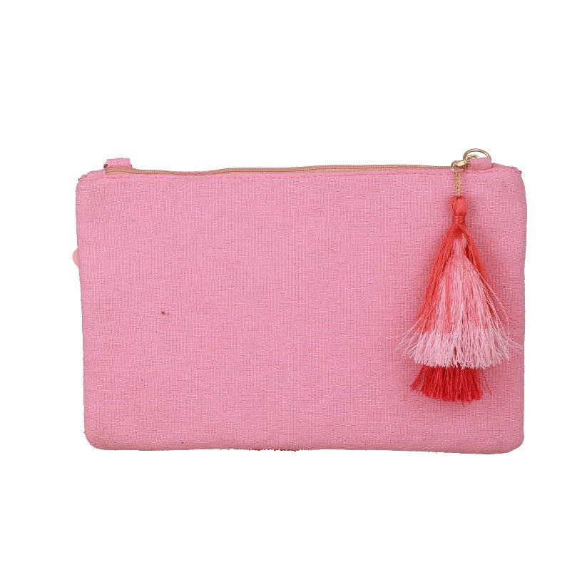 Beautiful beaded and sequin clutch with silky tussle