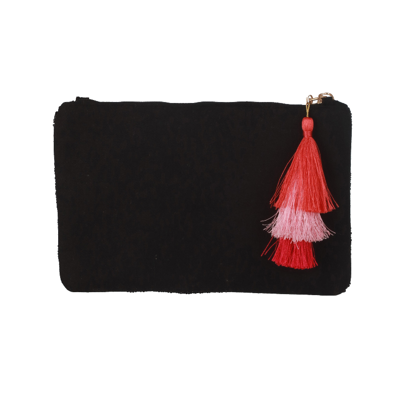 Beautiful multi-colored beaded and sequin clutch with silky tussle