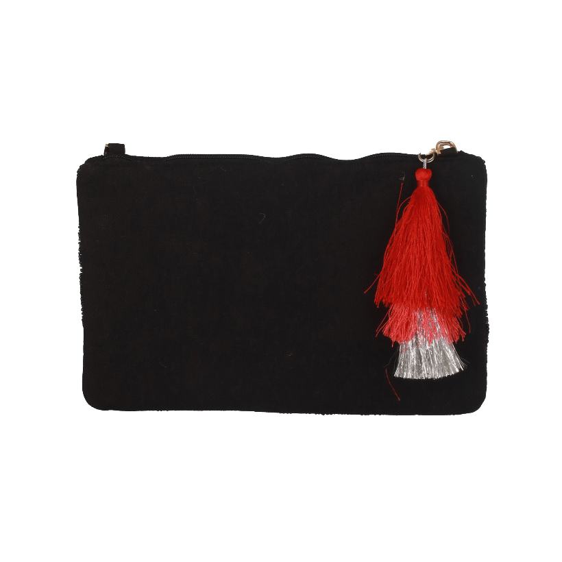 Beautiful multi-colored beaded and sequin clutch with tussle