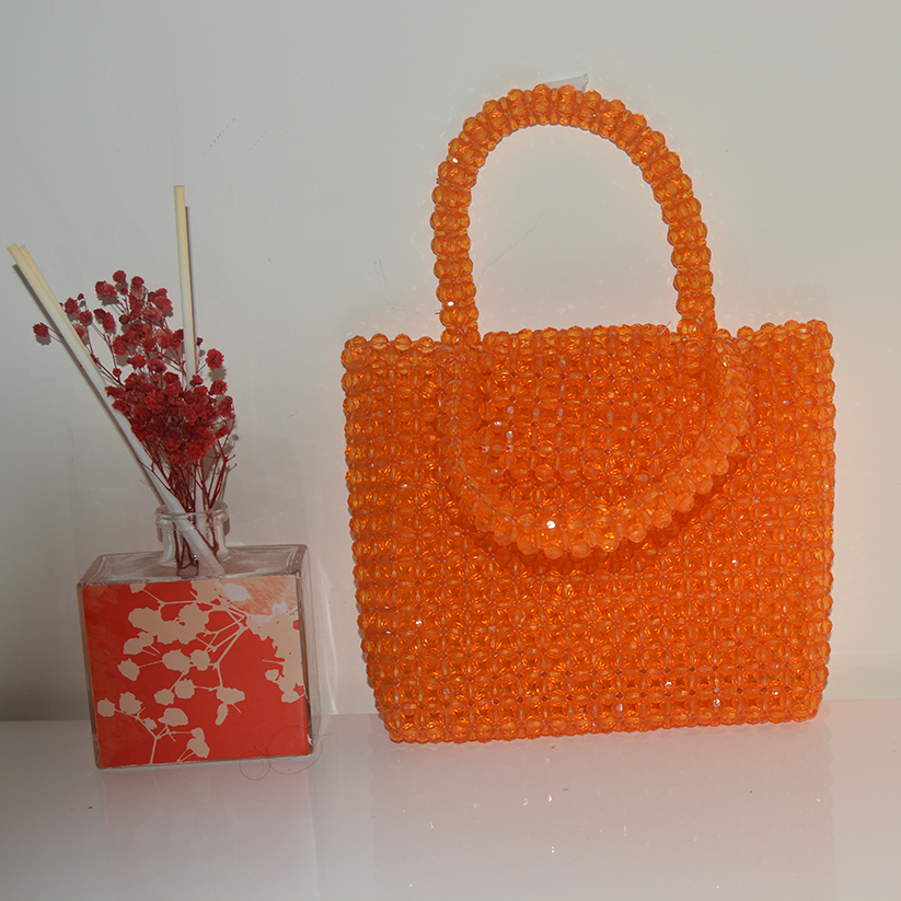 Handmade cute orange crystal beaded bag with small flap