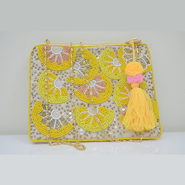 Handmade Fruit slice design beaded clutch, Beautifully made by women artisan of villages in India.