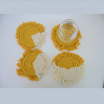 Mustard and white color handmade macrame coasters (set of 4)