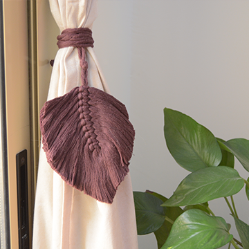 Handmade leaf shaped macrame curtain holder