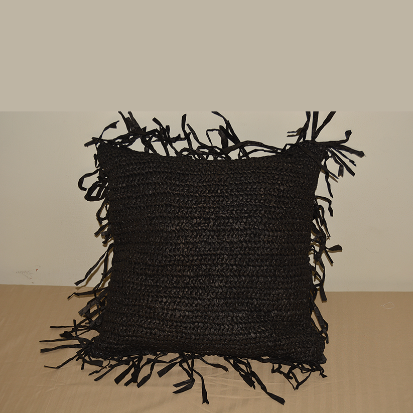 Handmade Raffia cushion cover-Black