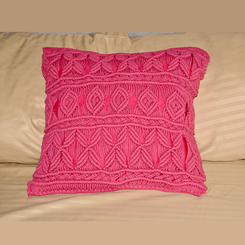 Beautifully handwoven pink macrame cushion cover