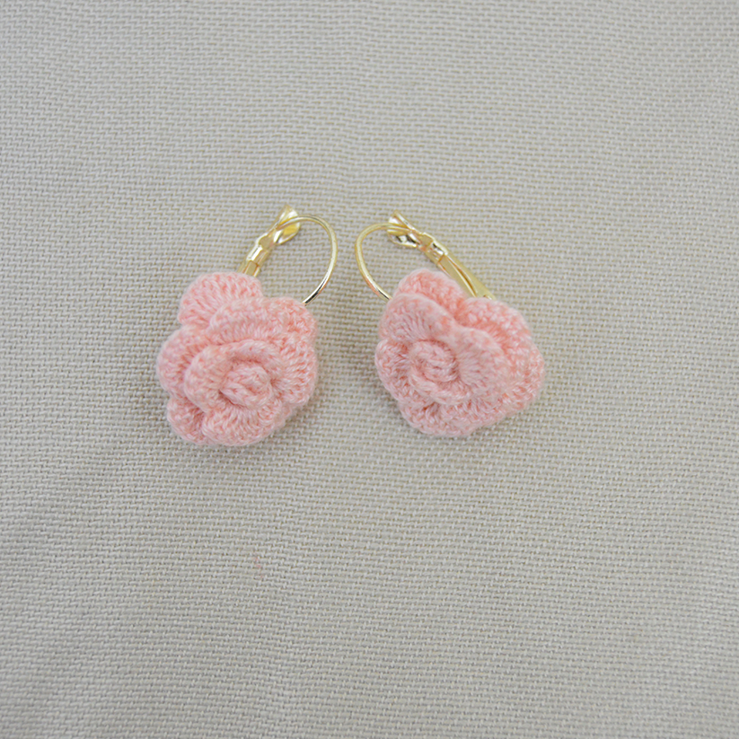 Handmade Crochet Rose earringsing - Peach