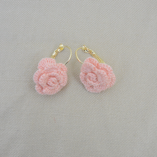 Handmade Crochet Rose earringsing - Peach