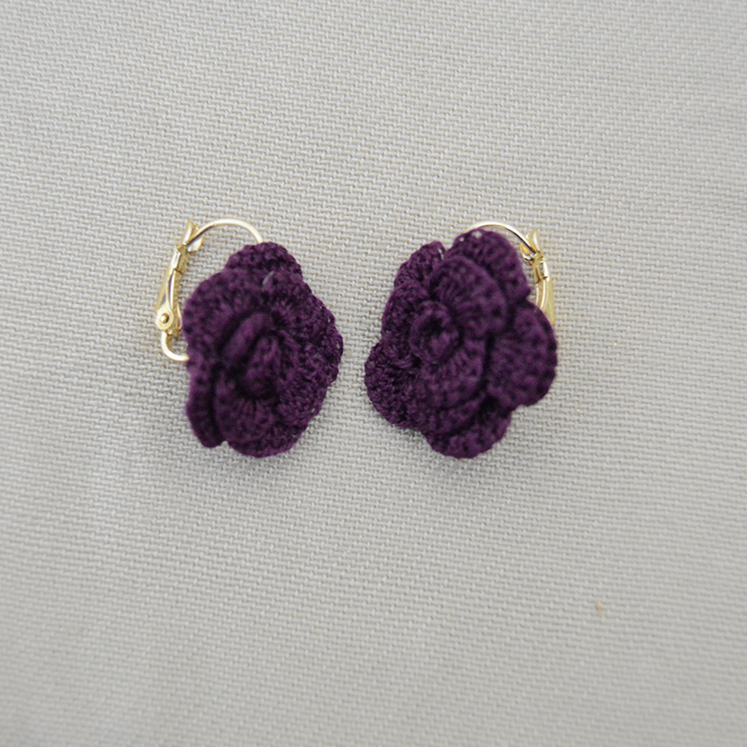 Handmade Crochet Rose earrings - Plum