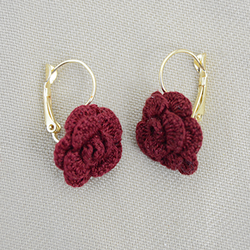 Handmade Crochet Rose earrings - Wine Red