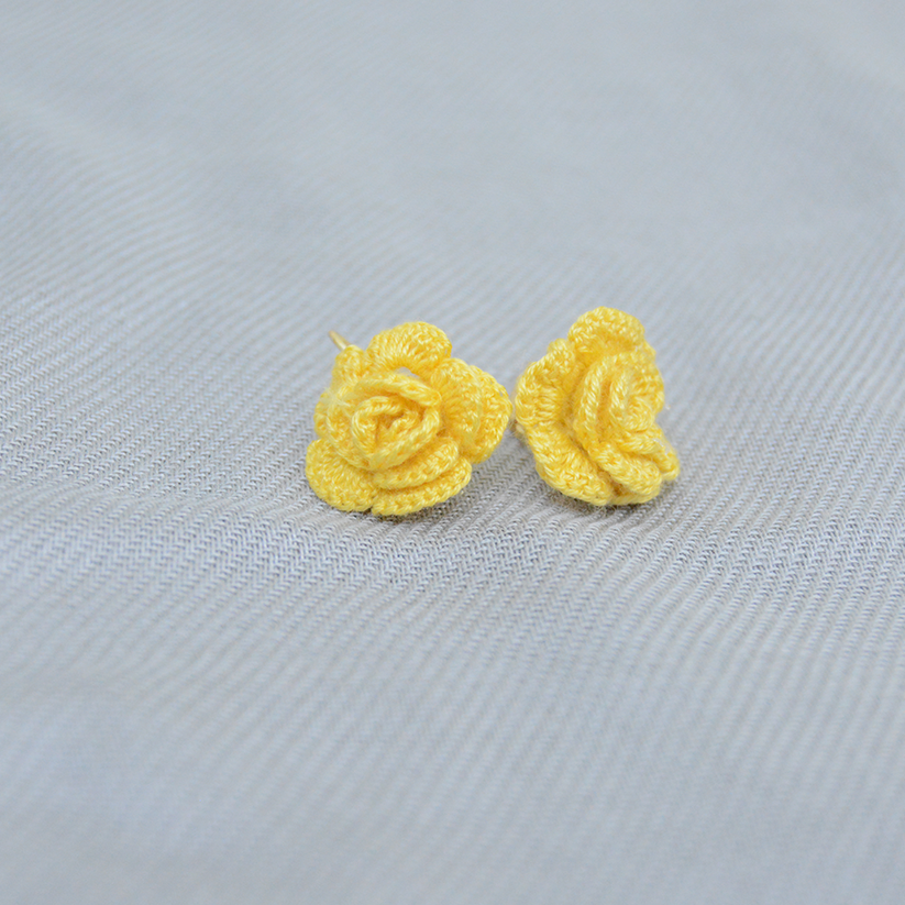 Handmade Crochet Rose earrings - Yellow