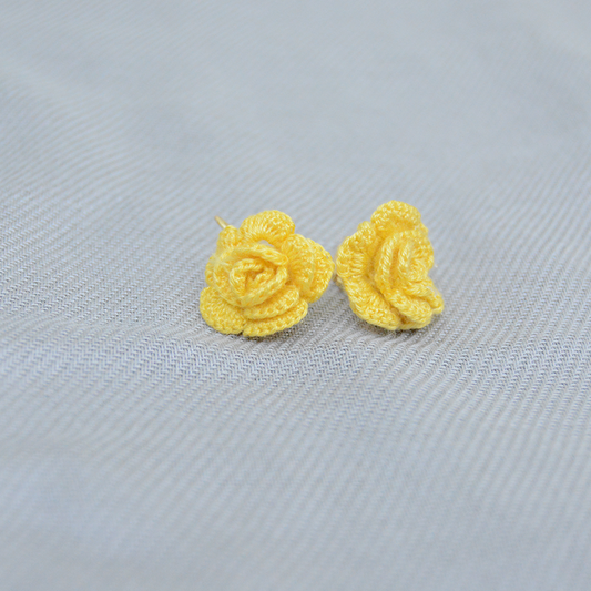 Handmade Crochet Rose earrings - Yellow