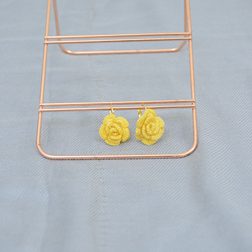 Handmade Crochet Rose earrings - Yellow