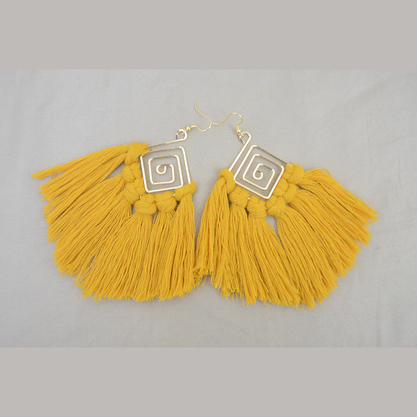 Handmade macrame knoted Earring  - Yellow