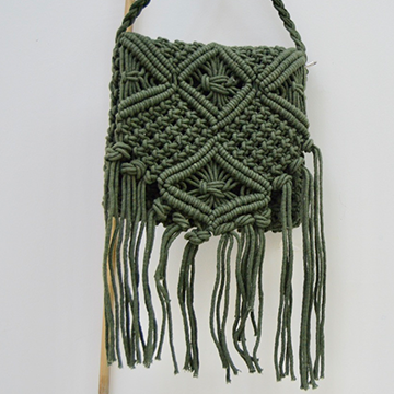 Handmade Macrame flap bag with zip closure – Olive green