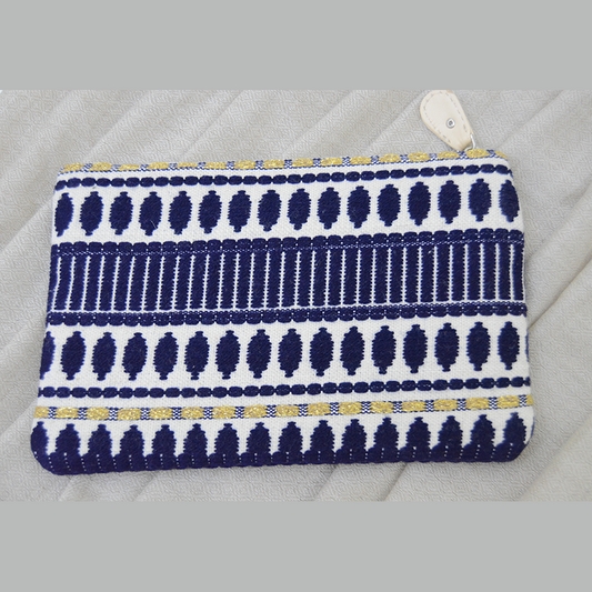 Jacquard pouch - White, blue and gold