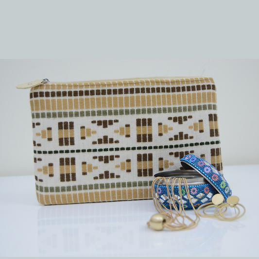 Jacquard pouch - White, brown and green