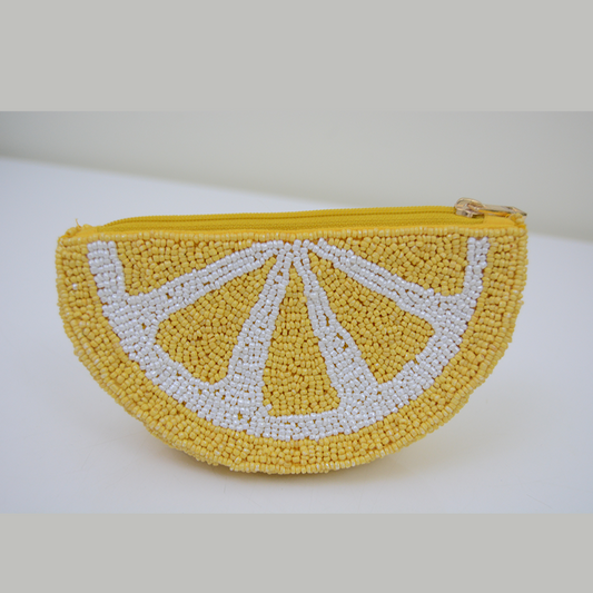 Lemon slice beaded pouch - small