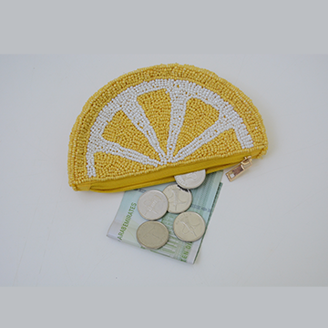 Lemon slice beaded pouch - small