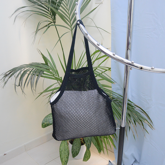 Fish net cotton tote bag – black