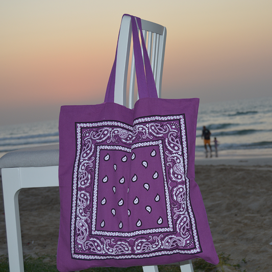 Bandana print cotton Tote bag – Purple