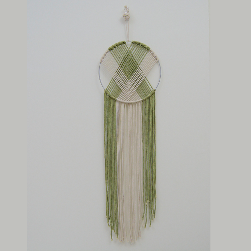 Beautifully handmade Macrame cord wallhanging green & white